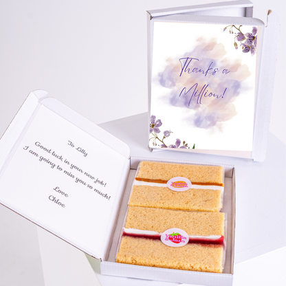 Cake gift box with 'Thanks a Million' card for Lilly, b76c02c9