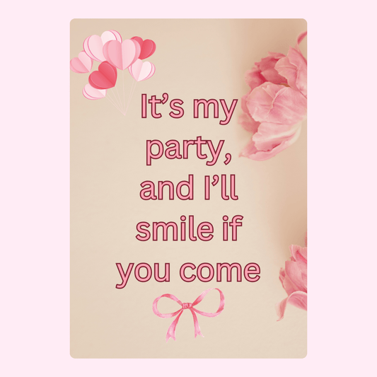 Party invitation with hearts and flowers