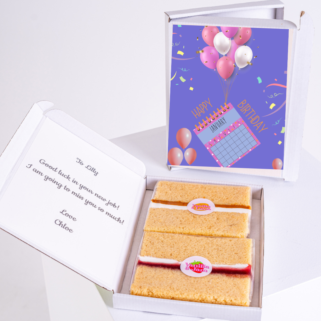 Birthday cake gift box for Lilly, with Good luck in your new job! message.