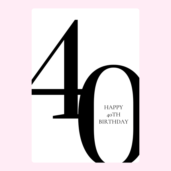 minimal 40th birthday card design black and white