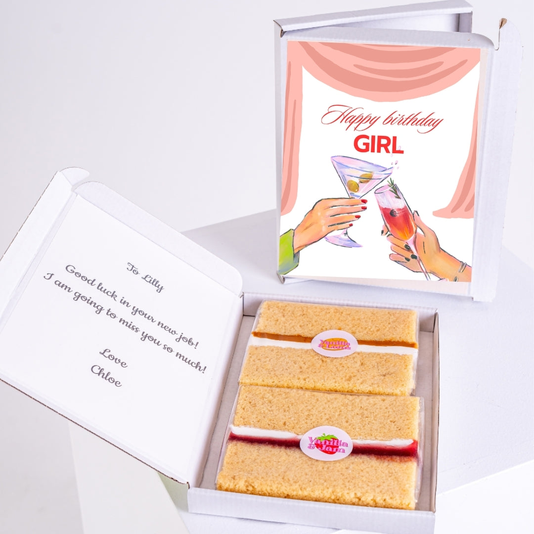 Letterbox cake with birthday girl cheers design