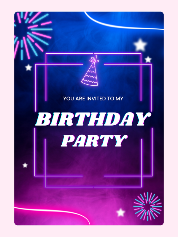 Birthday party invitation with neon design