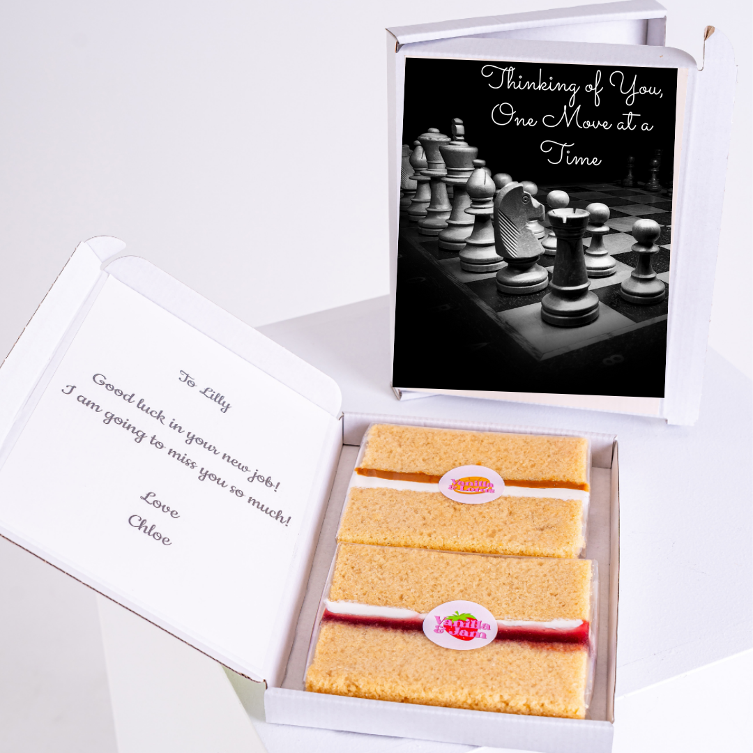 Chess-themed Thinking of You card & cake gift for Lilly