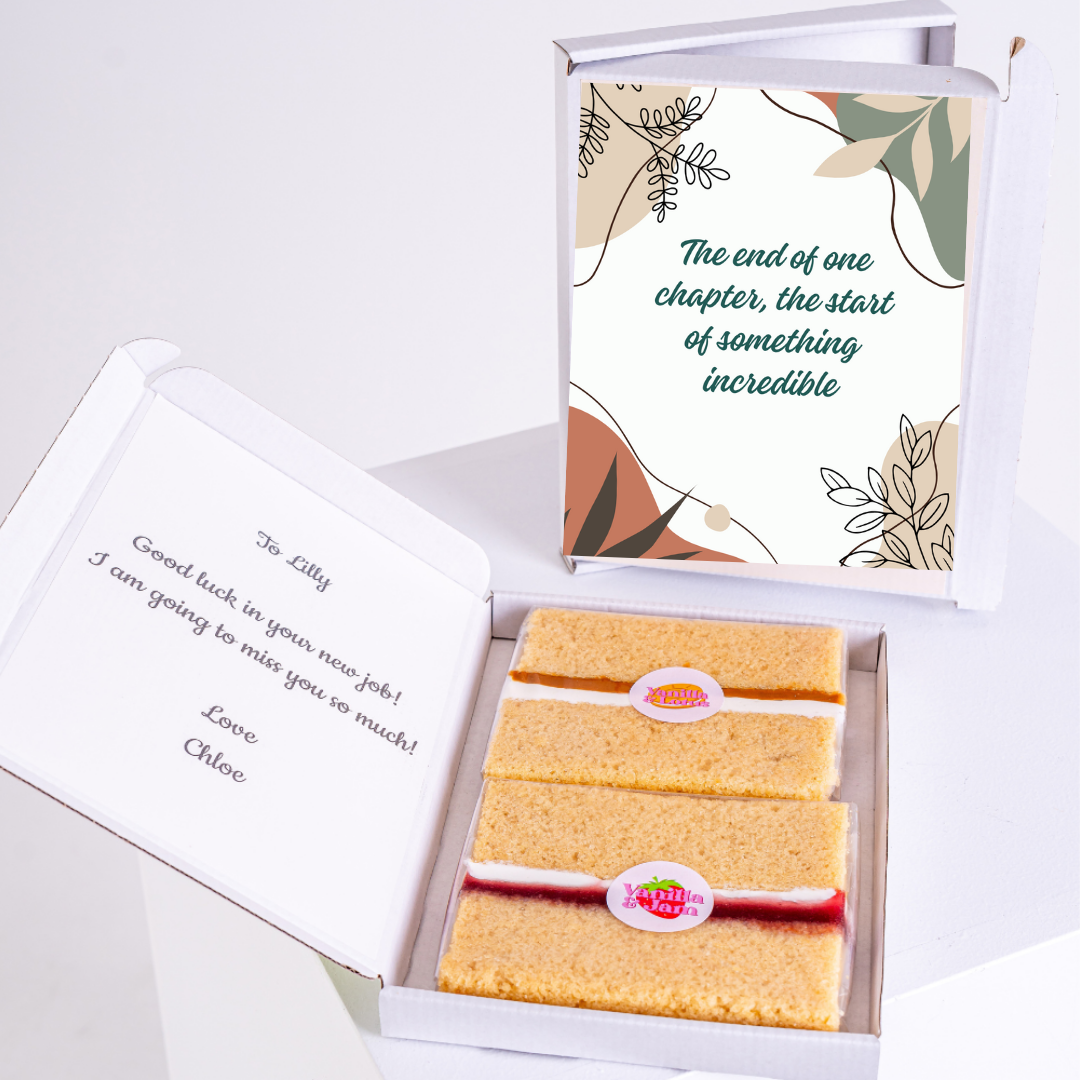 Farewell gift for Lilly with cake and card.