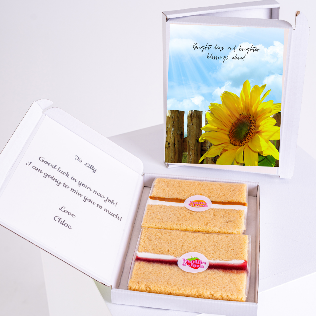 Card & cake gift for Lilly with sunflower, new job message.