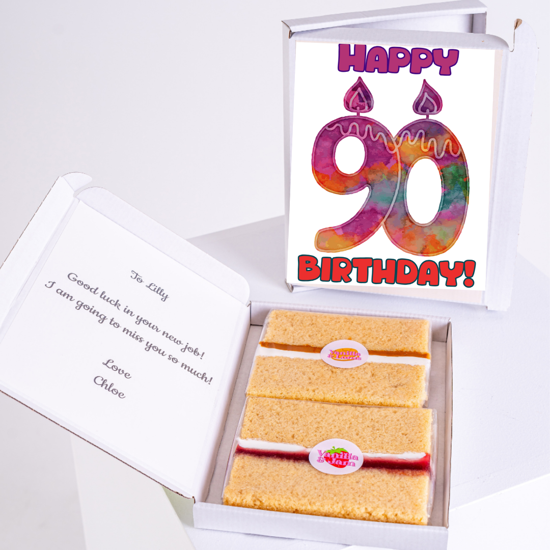 90th Birthday gift box for Lilly with cake and card
