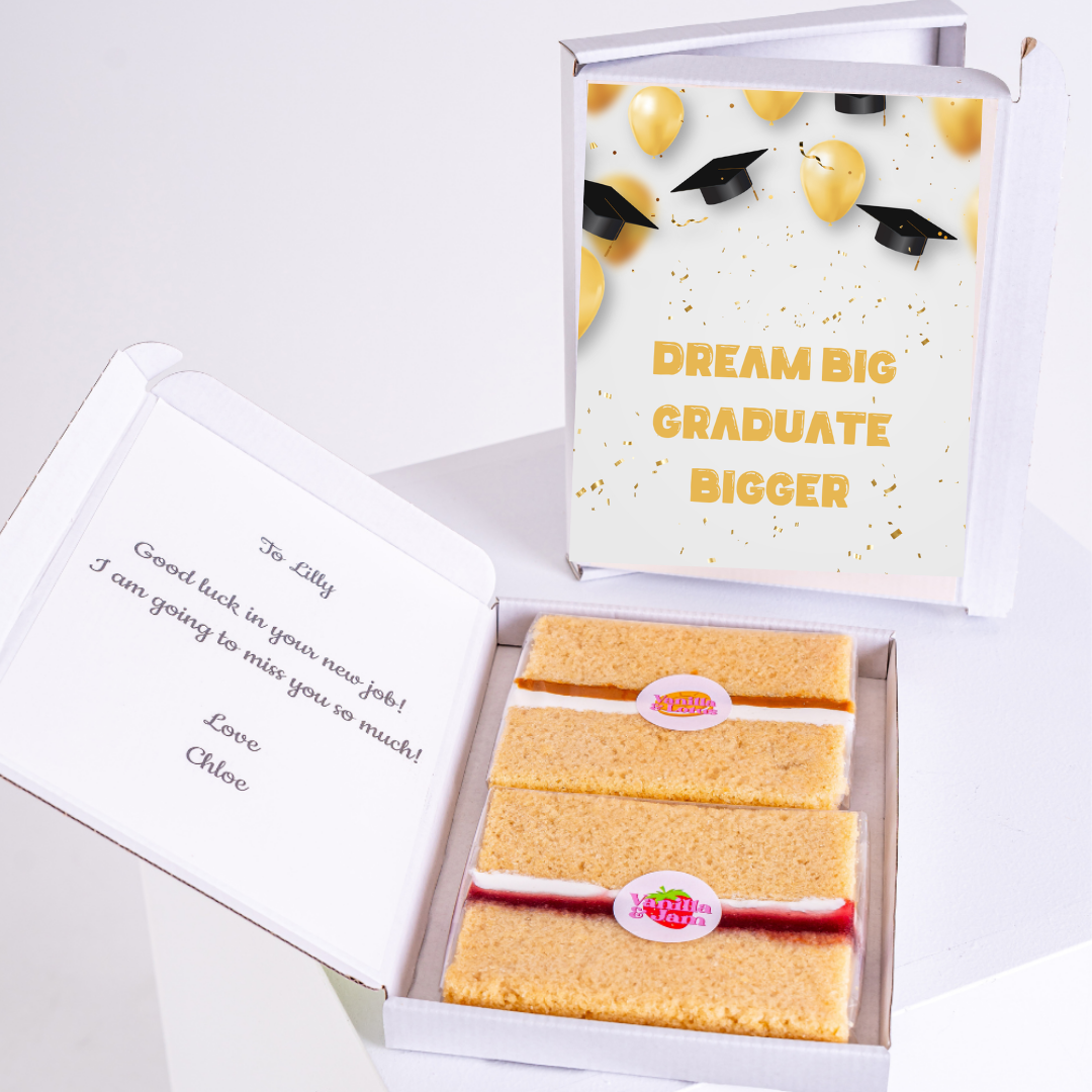 Graduation cake gift box for Lilly, Dream Big Graduate Bigger message