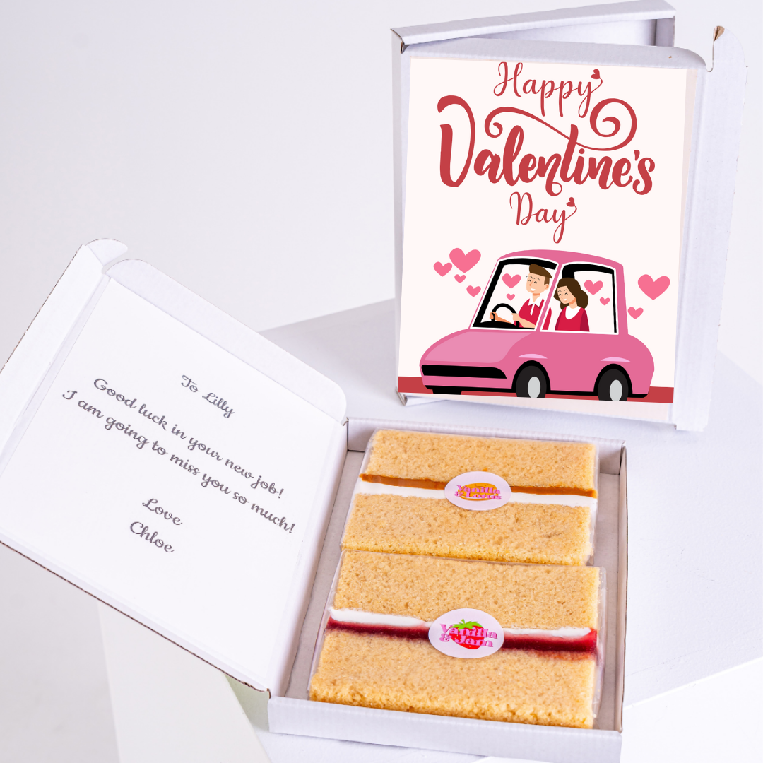 Valentine's Day gift box with cake and card for Lilly