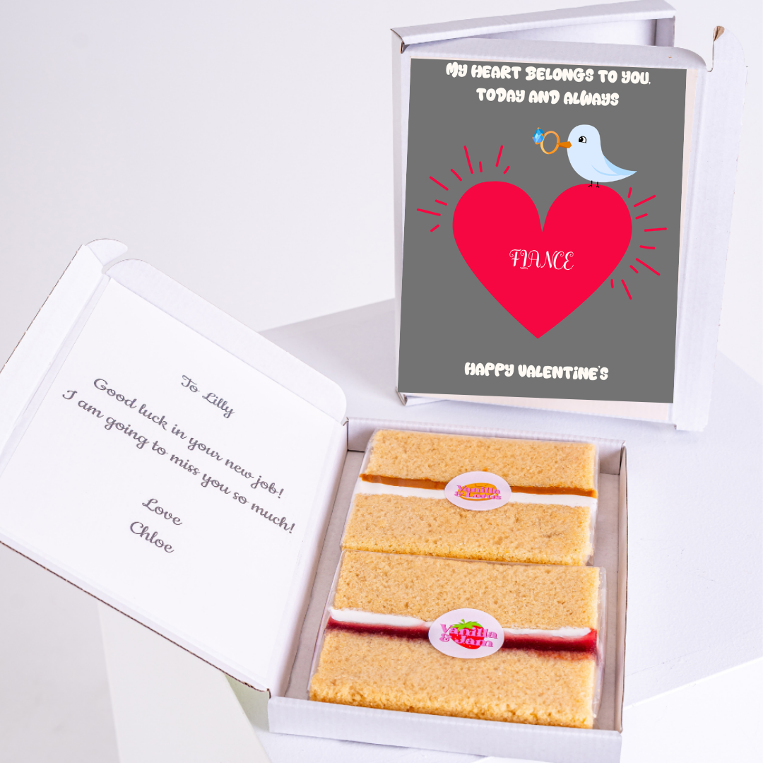 Valentine's Day gift box with Fiance and cake.