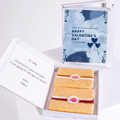 Valentine's Day cake box with message for Lilly