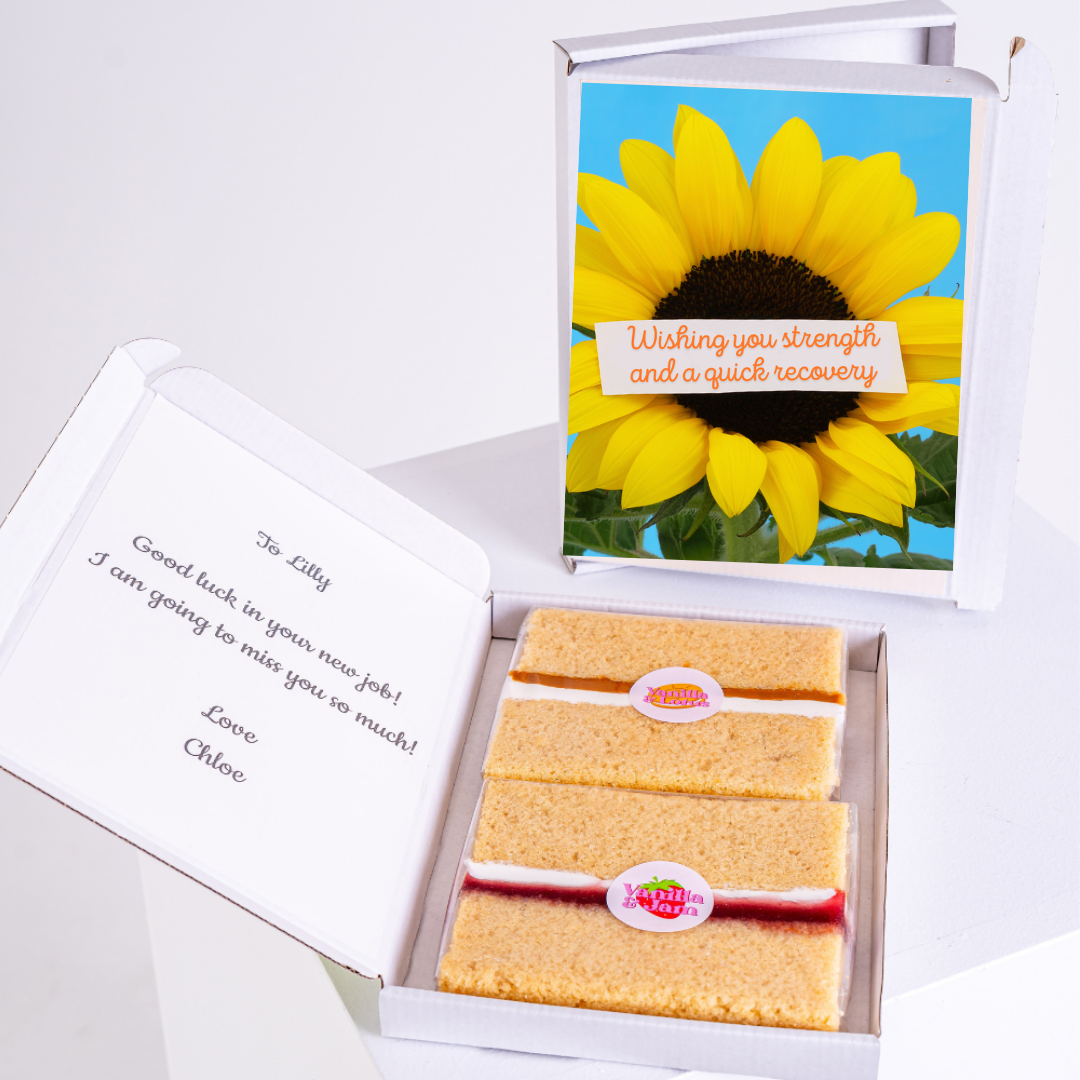 Get well gift with cake and sunflower card