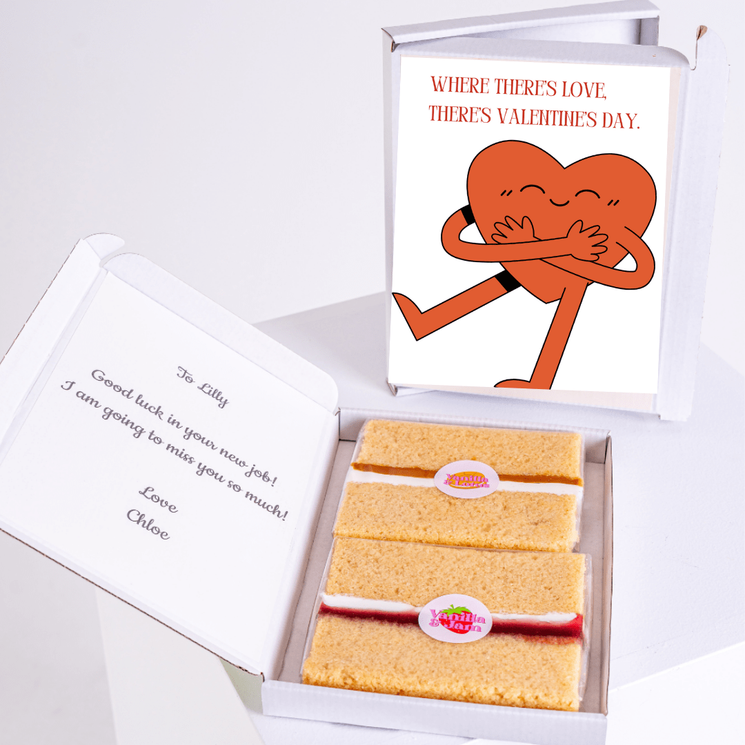 Valentine's Day card & cake gift box for Lilly, with a heart design, from Chloe.