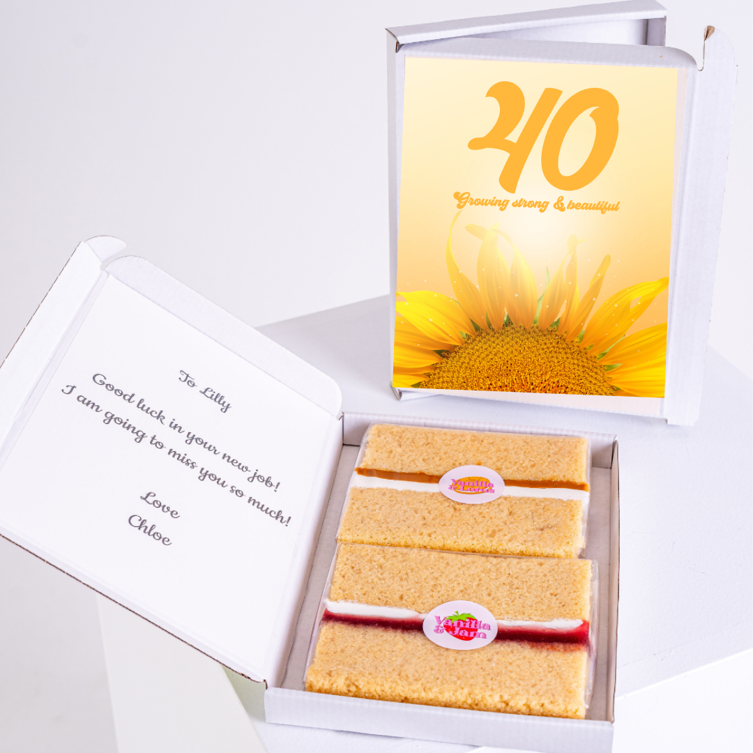 40th birthday cake gift for Lilly with sunflower card