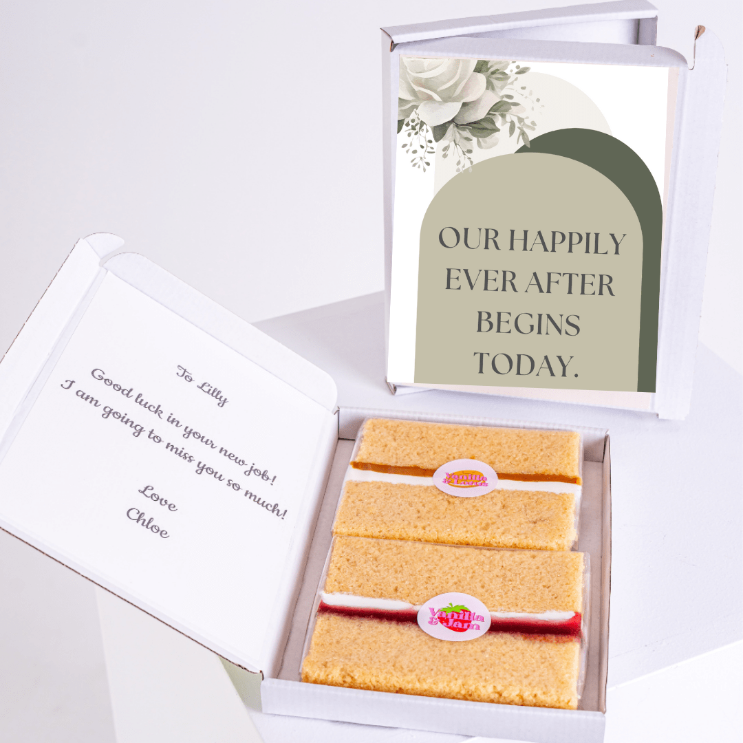 Farewell cake gift for Lilly, with Our Happily Ever After message.