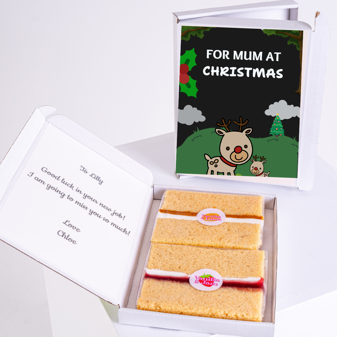 Christmas gift box for Mum with cake and card.