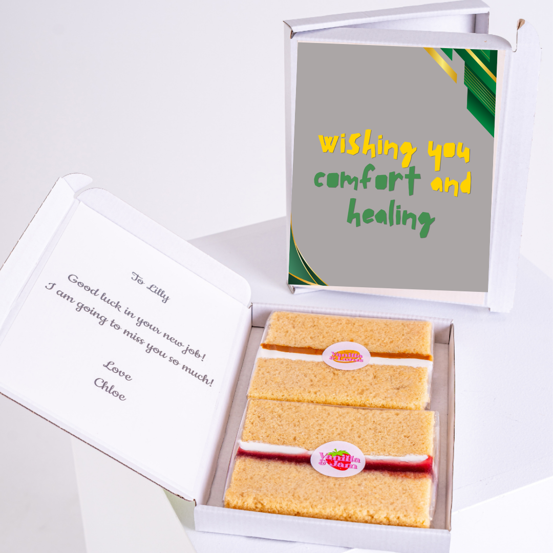 Farewell cake gift with Wishing You Comfort & Healing card for Lilly