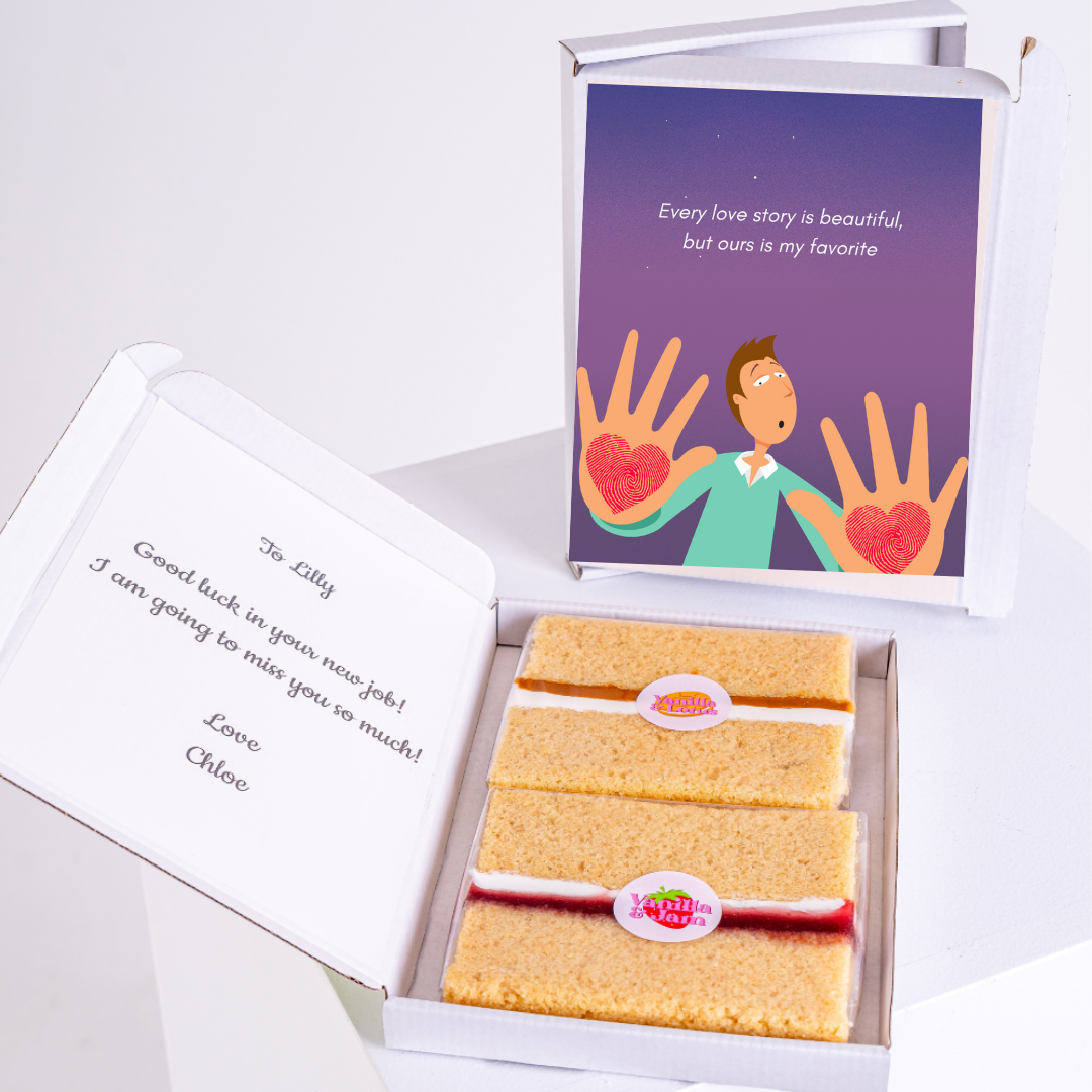 Gift box with cake and farewell message for Lilly.