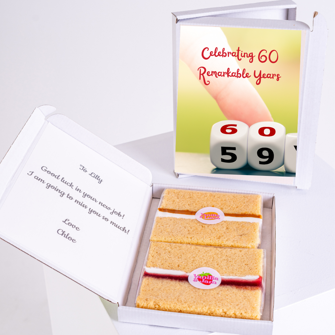Cake gift for 60 remarkable years, farewell message.