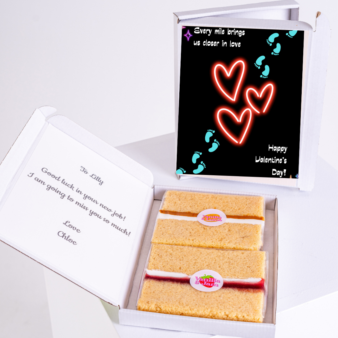 Valentine's gift box for Lilly, with cake and a love message.