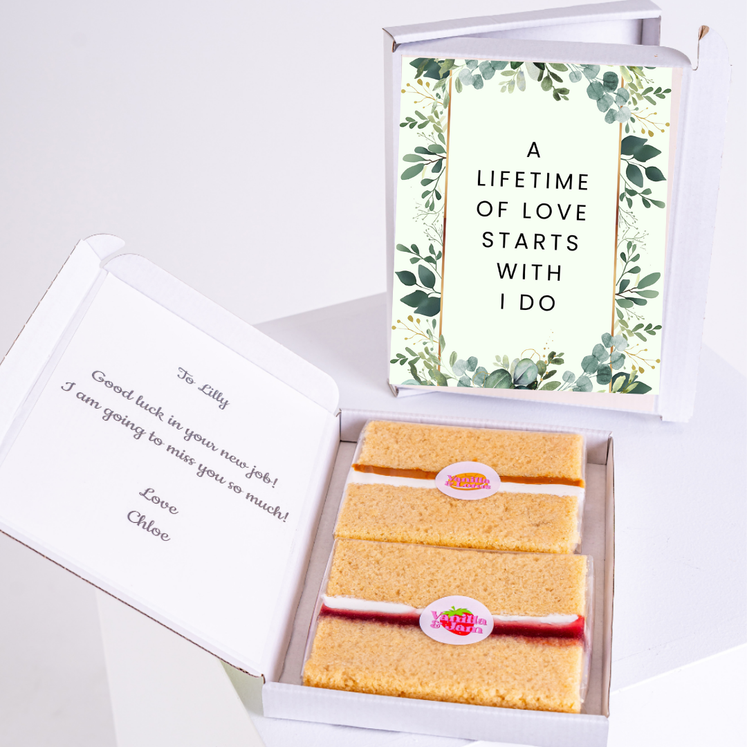 Cake gift box for Lilly with I Do card, goodbye message.