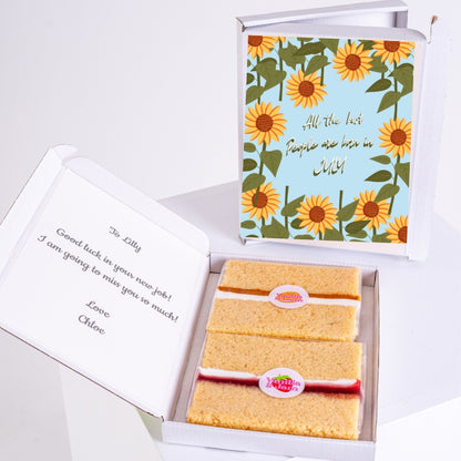 July birthday cake box with sunflower-themed design