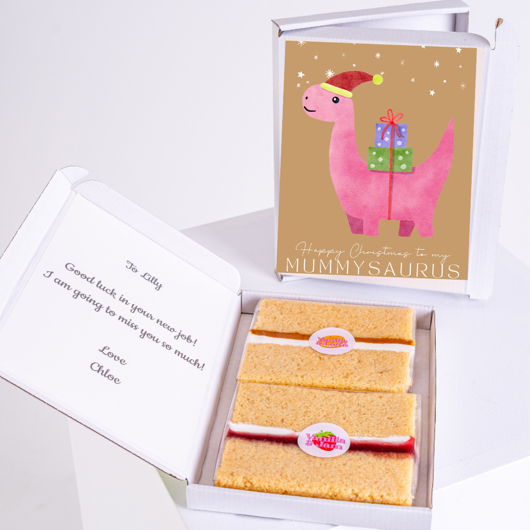 Christmas MummySaurus gift box with cake, card & note