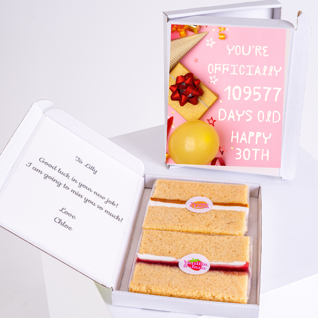 30th birthday gift box with cake and card