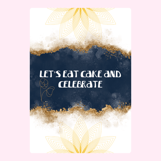 Cake celebration card with gold accents