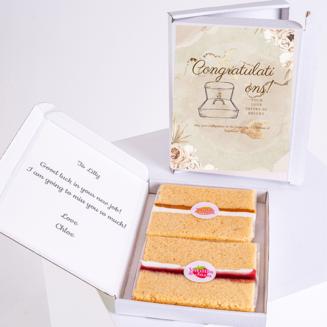 Congratulations gift box with cake and card for Lilly