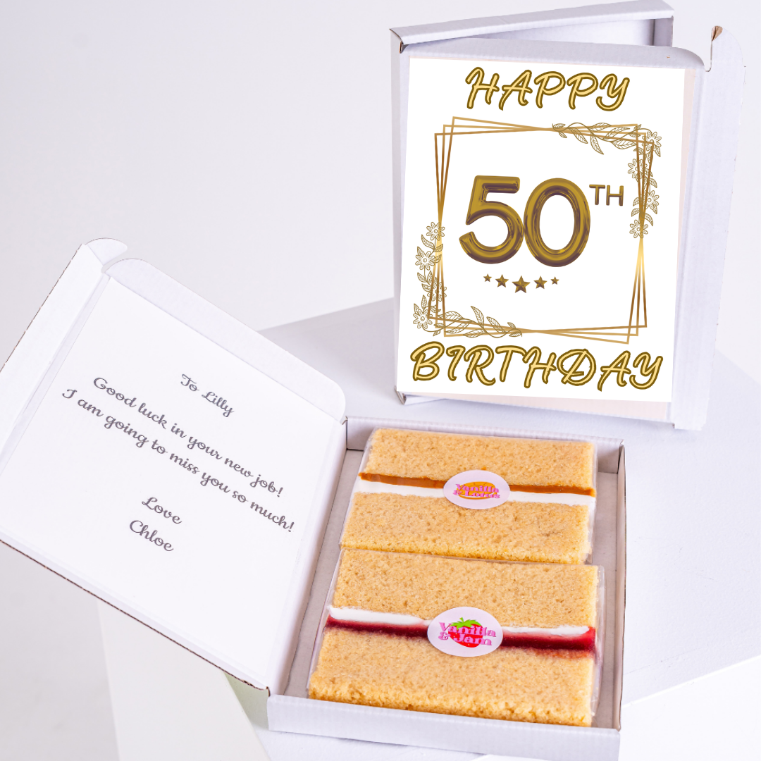 50th birthday gift box with cake and card, Happy Birthday
