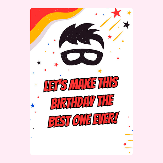 Birthday card with superhero graphic
