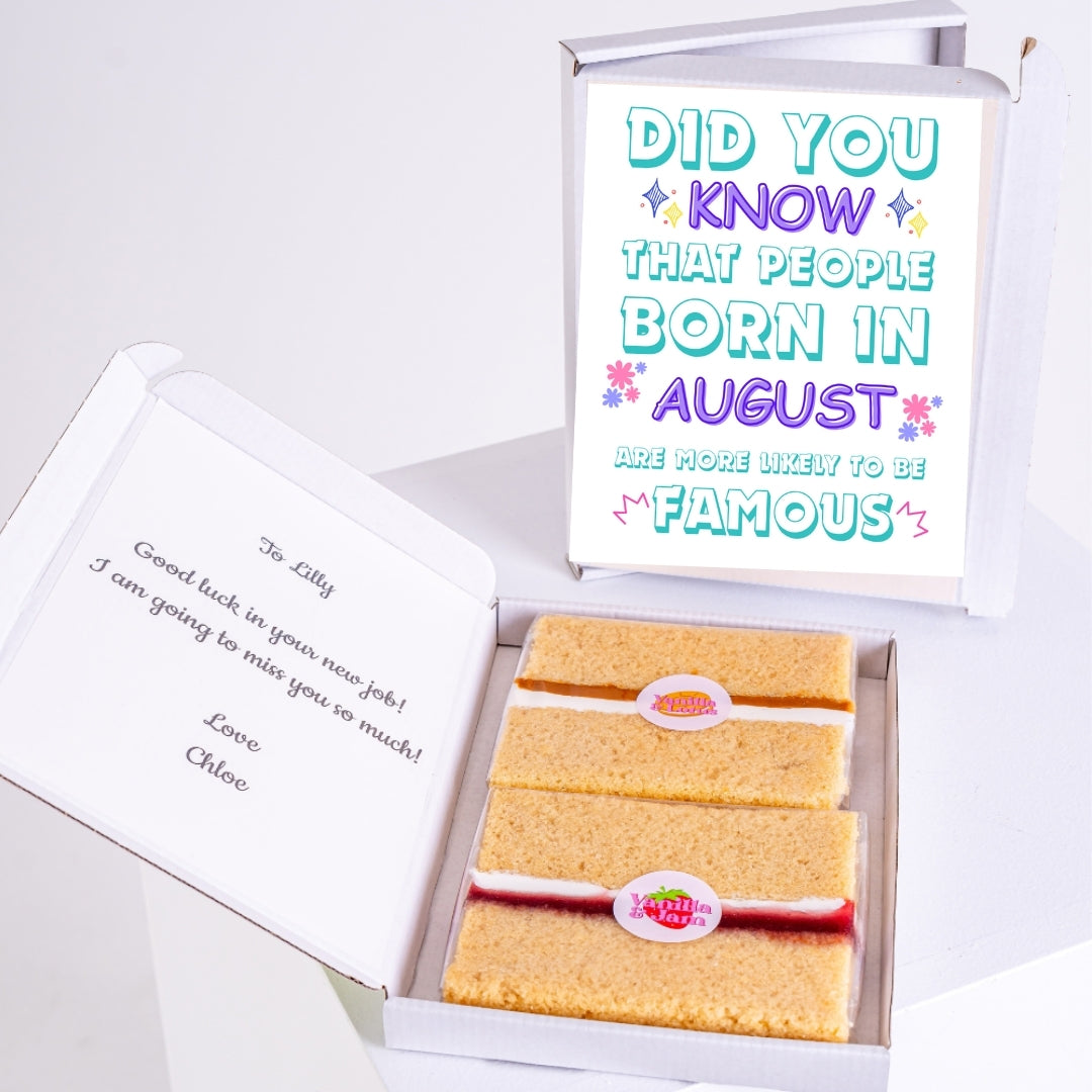 August famous fact design with vanilla sponge slices.