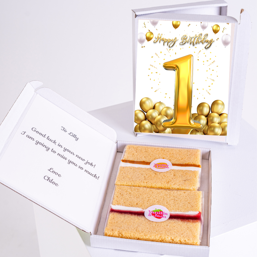 Birthday cake and card with number 1