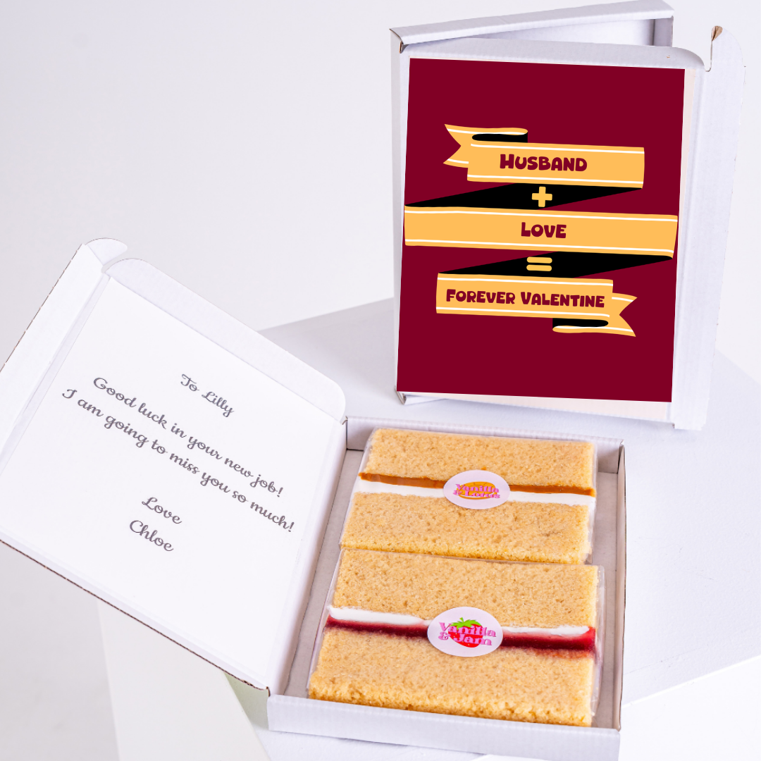 Cake box with Husband + Love = Forever Valentine message.