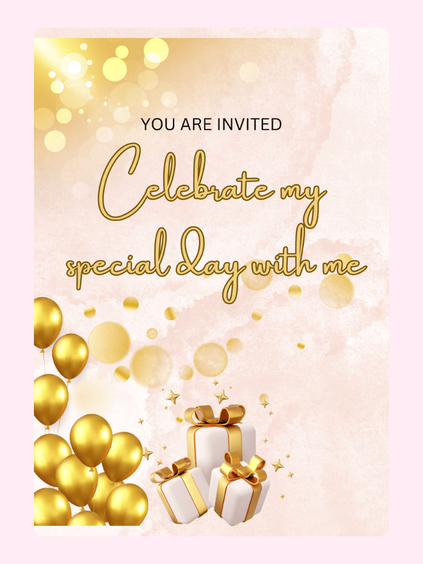Party invitation with balloons and gifts
