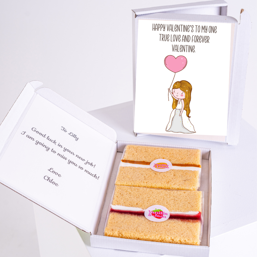 Valentine's card and cake gift set for Lilly, farewell message.