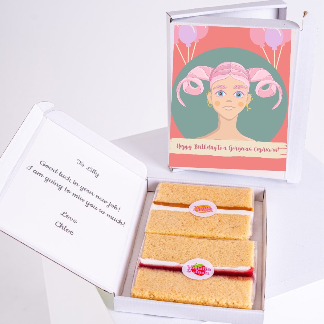 Cake gift box for Lilly with message & illustration