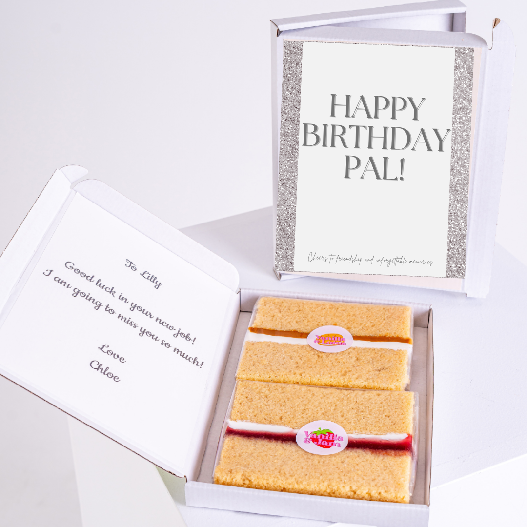 Birthday cake gift box for Lilly with a Happy Birthday Pal message.