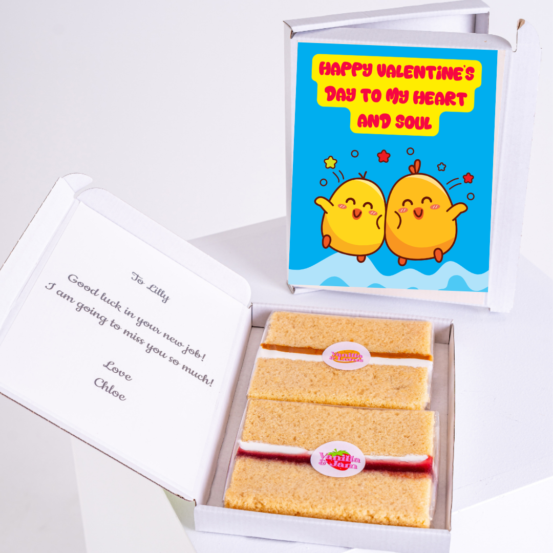 Valentine's Day card & cake gift for Lilly, with a farewell message.