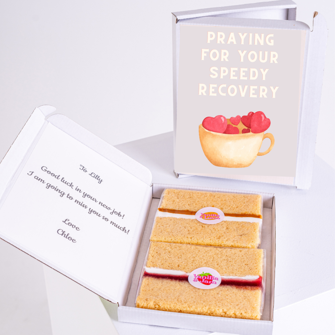 Get well soon cake with Praying for your speedy recovery & note for Lilly.