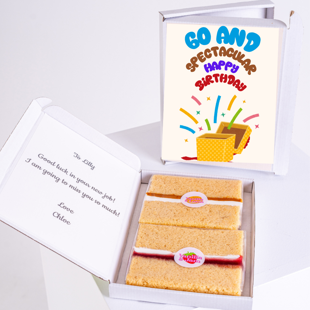 Birthday cake gift box for Lilly, goodbye and congratulations.