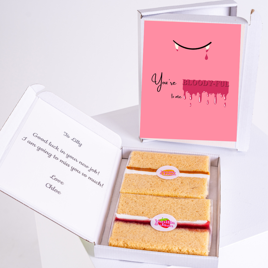 Farewell cake gift for Lilly with Bloody-Bye card.