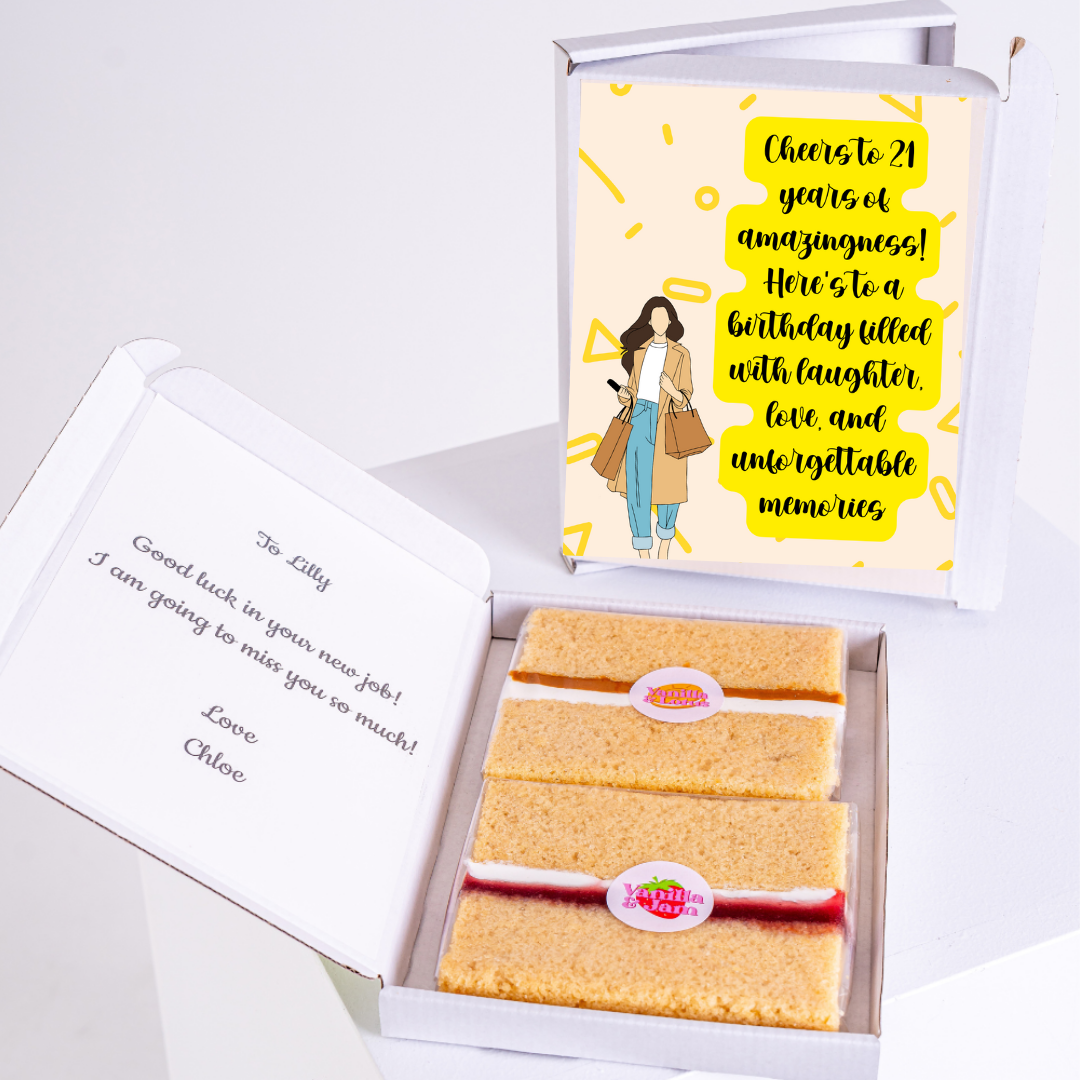 Birthday cake gift for Lilly, with 21st birthday card and note.
