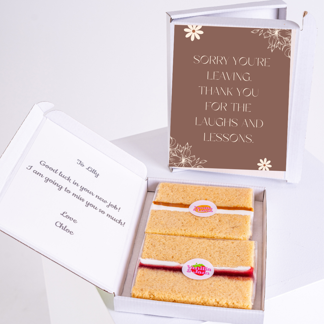 Leaving gift for Lilly with cake and message.