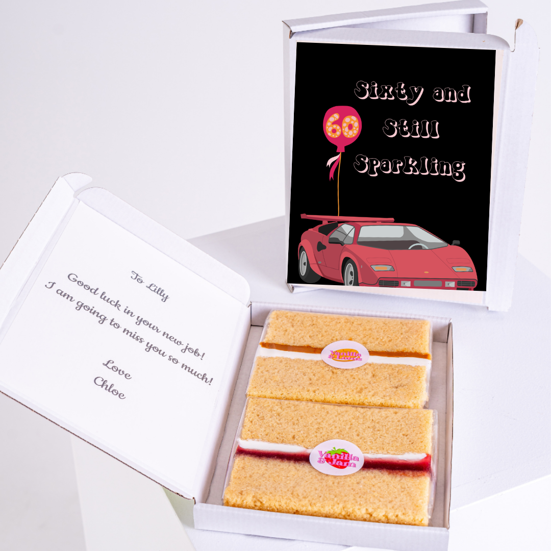 60th birthday gift box with cake and card, Sixty and Still Sparkling