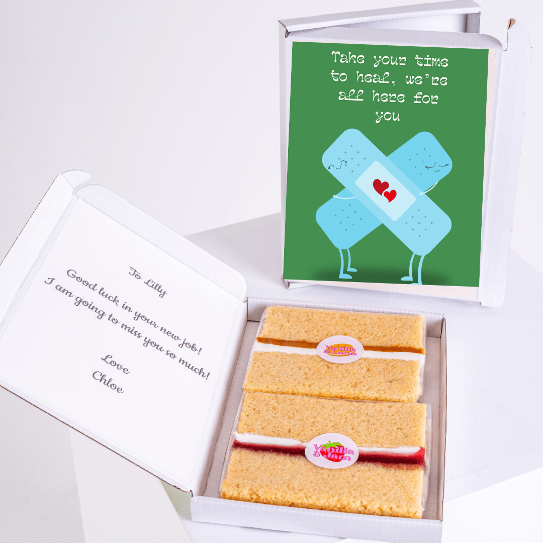 Get well soon gift box with cake for Lilly