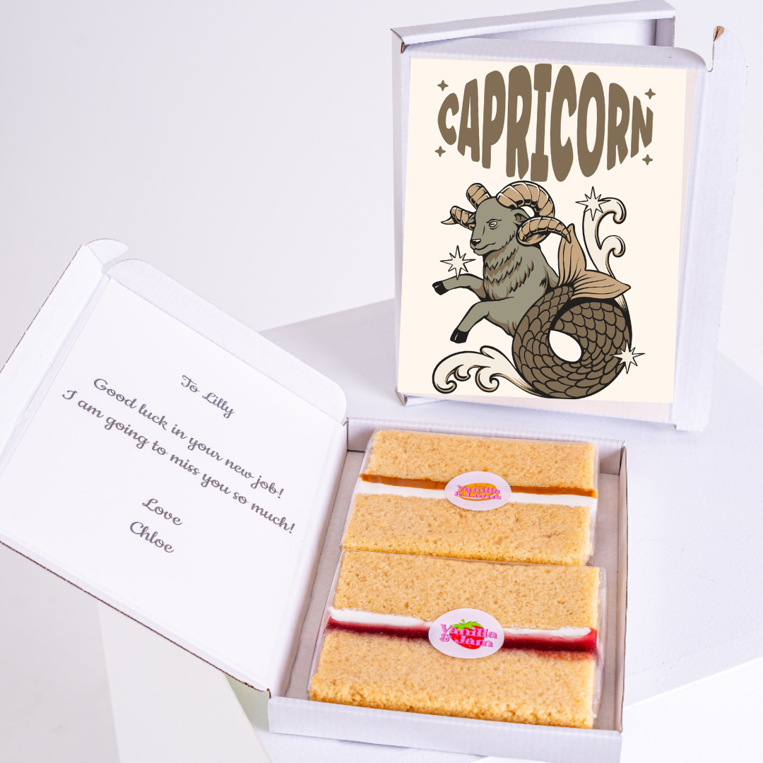 Capricorn gift box with cake, note to Lilly