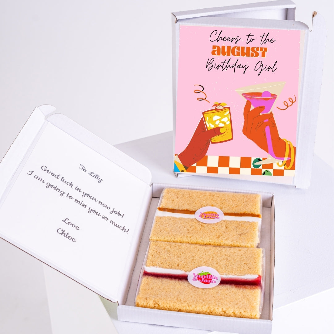 August birthday girl design with vanilla sponge slices