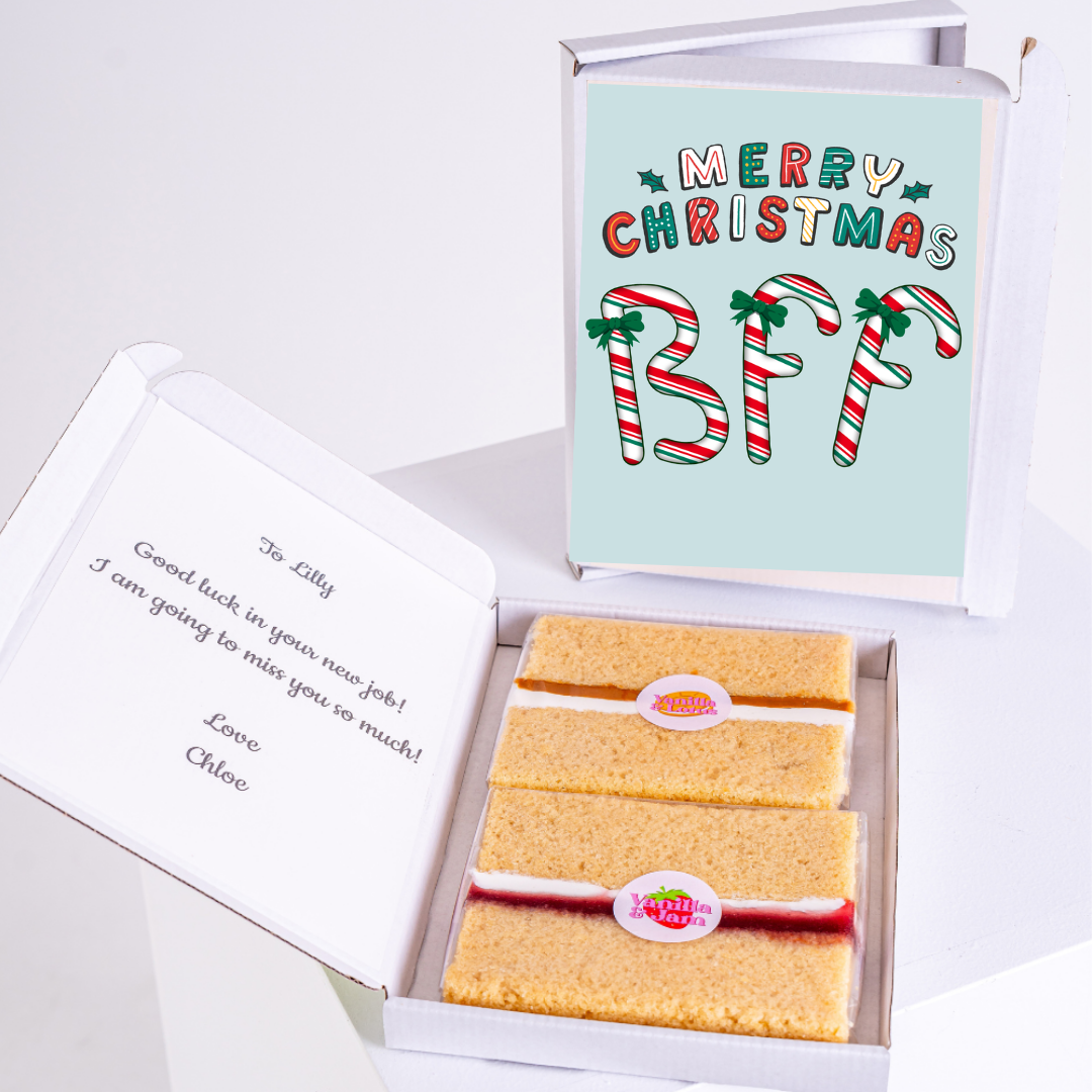 Christmas cake gift box for Lilly, with Merry Christmas BFF card.
