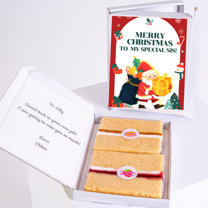 Christmas cake gift box for sister, note from Chloe